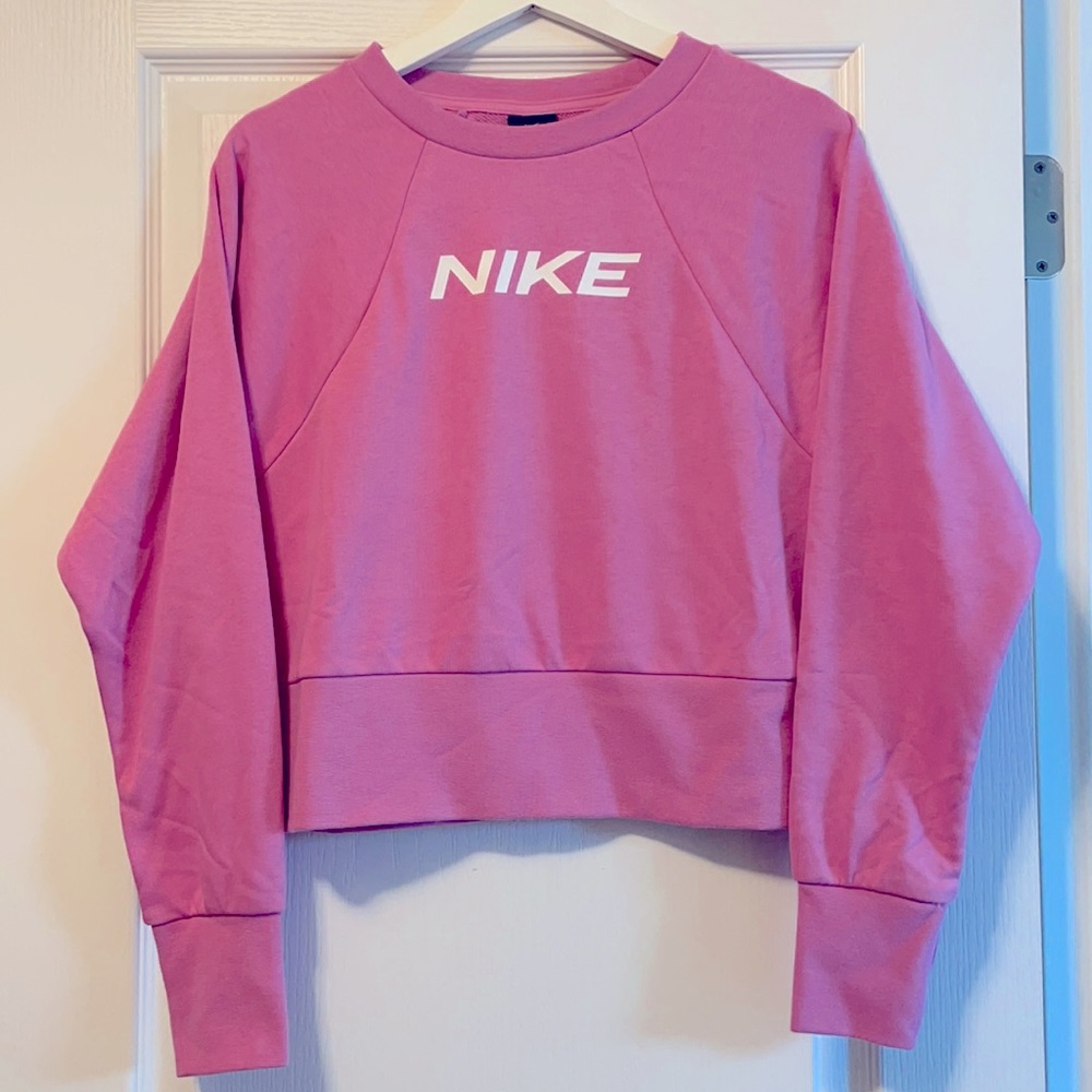 NIKE DRI FIT WOMENS BARBIE PINK CROPPED CREW SWEATER